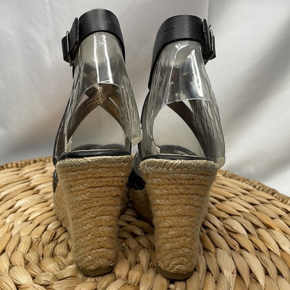 Charles by Charles David, black leather wedge sandal with rope heel - Picture 4 of 5